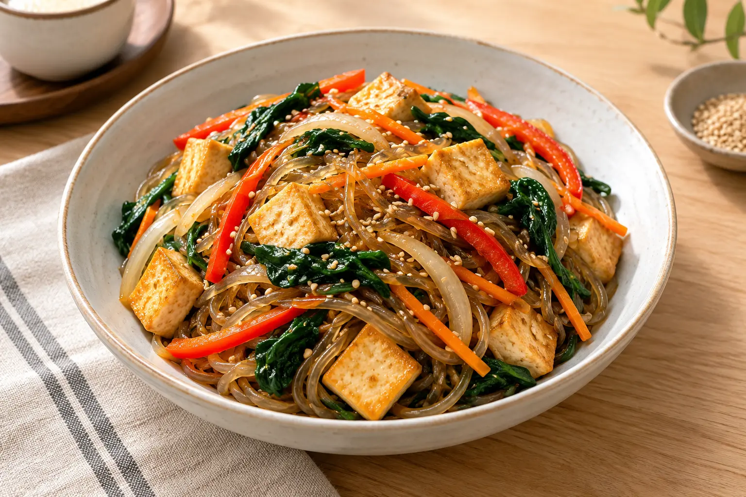 Easy Chuseok Japchae with Tofu and Vegetables